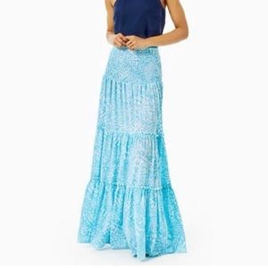 Lilly Pulitzer Hanalei Maxi Skirt in Succulent Blue Sea Cups - Size XL